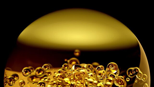 Molecular cell golden color. Moving cell are merging or breaking. Close-up photo or view through microscope. Abstract background for about medical and scientific. Animation Seamless loop, 3D Render.