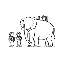Fototapeta premium Elephant with Gifts and Two Boys Talking