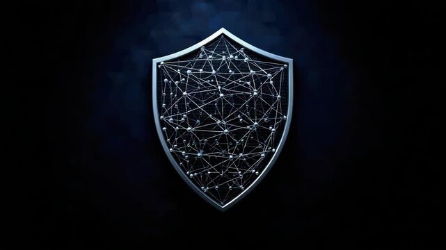 Shield network node connection cybersecurity digital shield silhouette with connected nodes