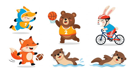 Cute cartoon animals playing sports and games.