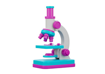Fototapeta premium Bright 3 D Microscope Model with Turquoise Base and Pink Lenses Transparent isolated on a transparent background
