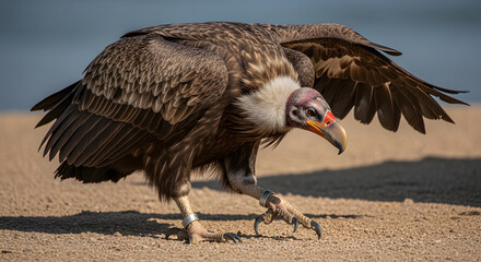 Fototapeta premium Sharp and powerful claws of a vulture bird of prey resting on a branch
