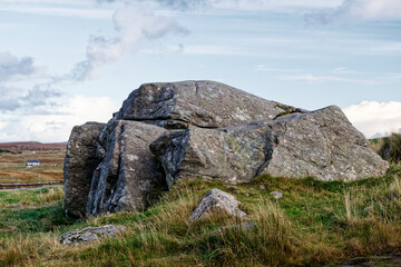 Tursachan prehistoric site at Callanish, Lewis. The focal ice retreat boulder group at the south end of the crag and tail spine. Viewed from W © David Matthew Lyons