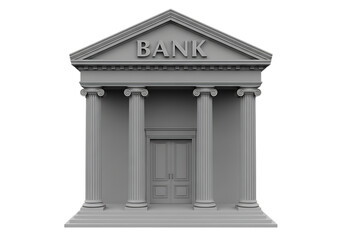 Fototapeta premium Classical Bank Building Frontal Rendering with Columns and Pediment isolated on a transparent background