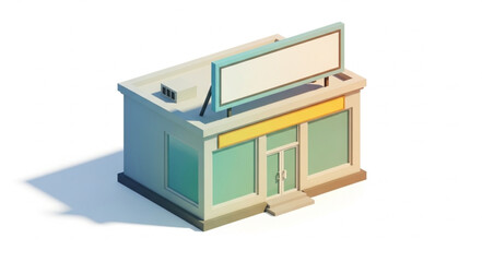 Low poly building with blank sign, perfect for business advertisement.