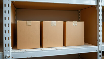 Organized Storage Shelf with Cardboard Boxes