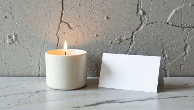 Serene Candlelight with Blank Paper Textured Wall