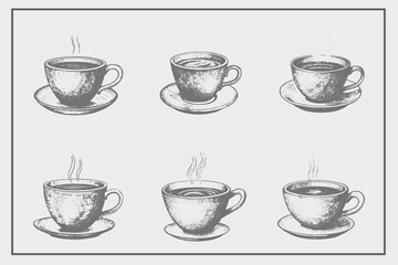 hand drawn coffee cup illustration in vintage engraved style. cafe menu design elements confectionery on white background