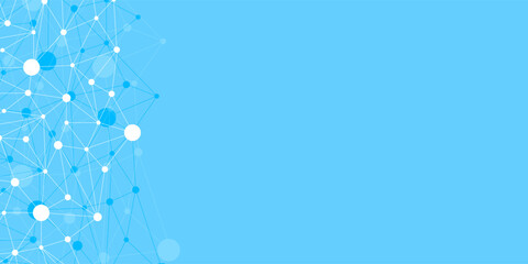 Blue Digital Network Background With Connected Nodes And Copy Space. Abstract Polygonal Space. Triangles With Connecting Dots And Lines.