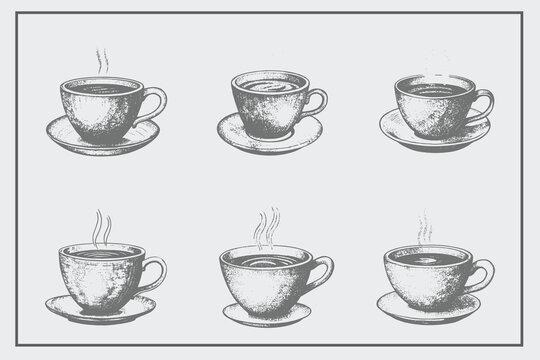 hand drawn coffee cup illustration in vintage engraved style. cafe menu design elements confectionery on white background