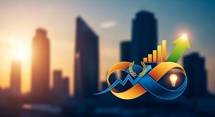 An infinity symbol intertwined with business elements represents continuous growth and innovation.