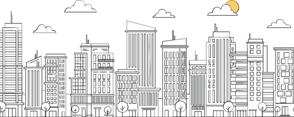 City skyline line art vector illustration with modern urban buildings, downtown architecture panorama and minimal outline cityscape isolated on white for business, real estate and web design © Jahangir