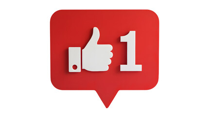 Obraz premium Red social media like button with thumbs up and one notification