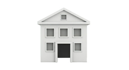 Minimalist White 3D House Icon with Black Door