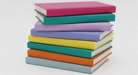 A stack of colorful books on a plain background