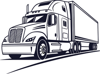 Front view of semi truck vehicle icons for delivery and logistics transportation collection