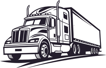 Truck icon. Set of modern semi truck silhouettes. Side view. Flat vector