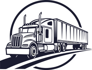 Clean outline illustration of a semi-truck or tractor-trailer for transportation and logistics