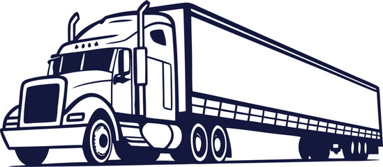 Dropside semi-trailer truck silhouette on white background. Vehicle icons set view from side, front, back and top