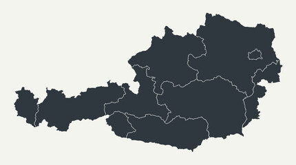 Obraz premium Austria Map with Federal States and Administrative Borders. Detailed Political Geography of Austrian Provinces.