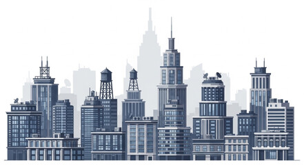 City Skyline with Skyscrapers Illustration.