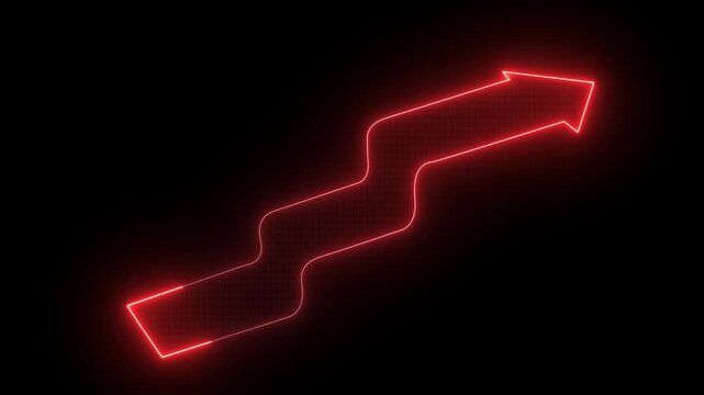Success concept with a red neon light arrow pointing up towards top right corner showing profit increase, achievement, rising trend