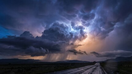 Dramatic Stormy Sky with Lightning Over Dark Landscape Premium Social Media Banner Design 3D Vector