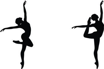 Two Silhouettes of Ballet Dancers in Graceful Poses on White Background vector illustration © Ariful