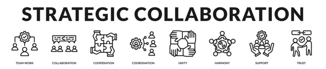 Obraz premium Strategic collaboration banner highlighting aligned teamwork and unified organizational synergy. in Lineal Icon Style