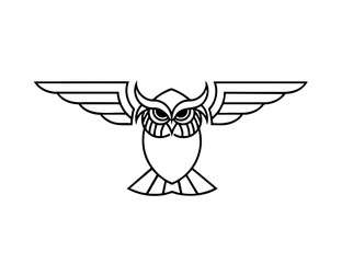 Minimalist owl vector logo design flying black and white silhouette isolated illustration