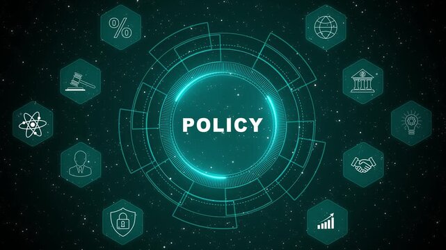 Digital compliance Policy management interface displaying corporate governance system with secure data monitoring dashboard and regulatory technology concept 4K animation video