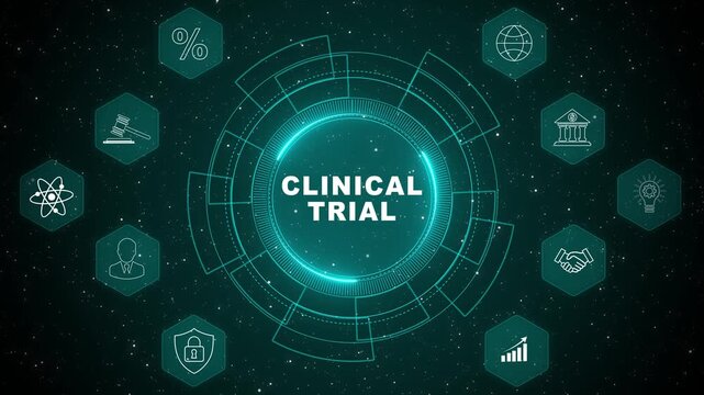 Medical research Clinical Trial interface displaying healthcare data monitoring dashboard with secure patient analysis system and digital biotechnology concept 4K animation video