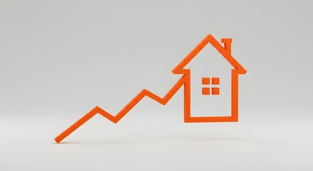 Obraz premium Orange house icon rising on a graph, representing property value growth.
