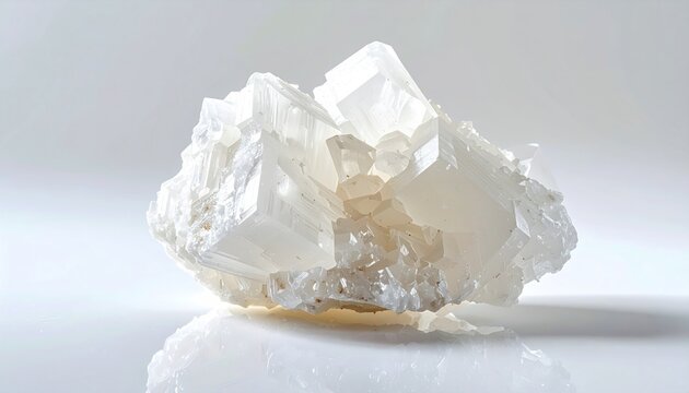 Large white crystal on reflective surface.
