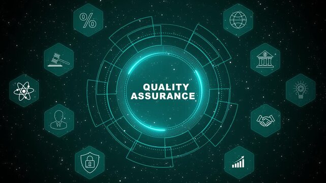 Digital Quality Assurance interface visualizing production monitoring system with secure compliance dashboard and industrial control technology concept 4K animation video