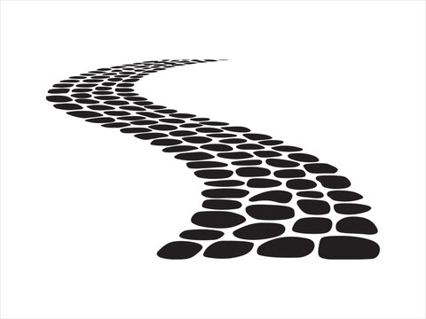 Curved cobblestone path vector silhouette, Curved Cobblestone Path Silhouette flat isolated Illustration for garden design vector