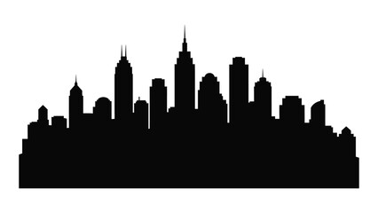 A black silhouette of a city skyline at dusk isolated on white background, Vector