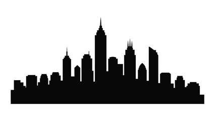 Fototapeta premium A black silhouette of a city skyline at dusk isolated on white background, Vector