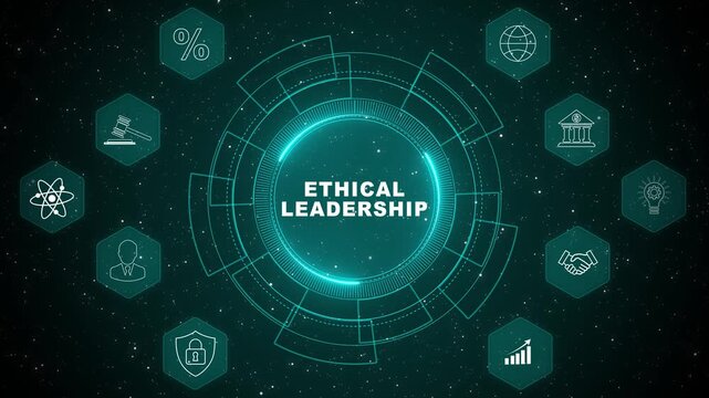 Corporate Ethical Leadership interface visualizing responsible decision monitoring dashboard with secure governance system and digital business ethics technology 4K animation video