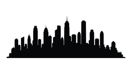 A black silhouette of a city skyline at dusk isolated on white background, Vector