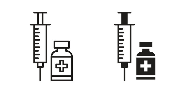 Vaccination icon, line symbols on white background. EPS10