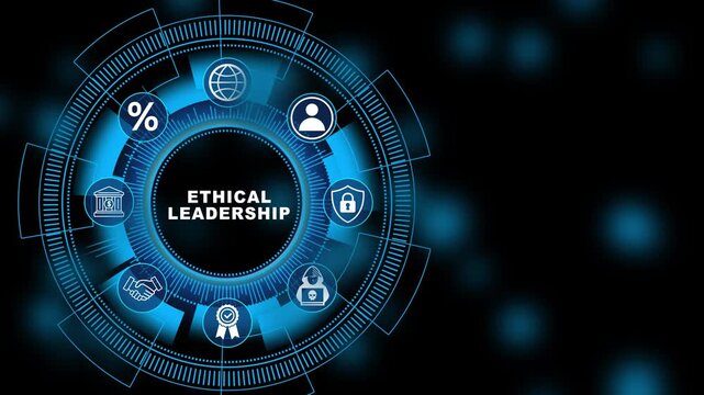Business governance dashboard powered by Ethical Leadership technology showing secure corporate ethics monitoring interface and digital compliance system 4K animation video