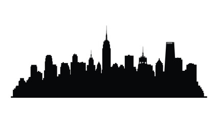 A black silhouette of a city skyline at dusk isolated on white background, Vector