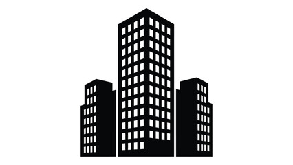 A black and white image of three tall buildings isolated on white background, Vector