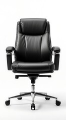Fototapeta premium A black leather office chair on a silver base