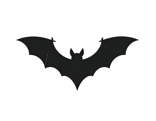 A black silhouette of a bat with spread wings on white