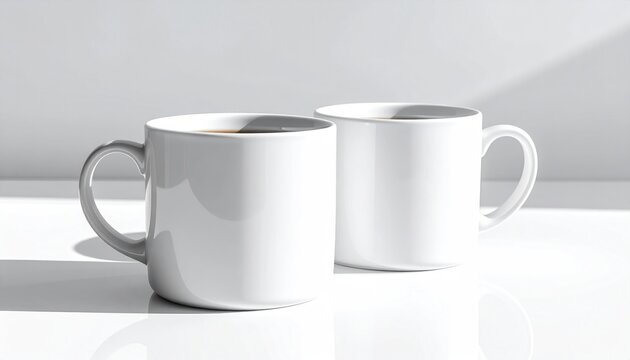 White Coffee Mugs on White Background.
