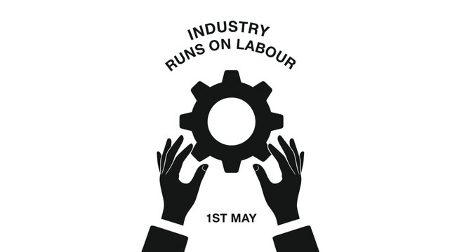 Labor day icon with gear and hands