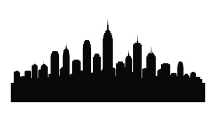 A black silhouette of a city skyline at dusk isolated on white background, Vector
