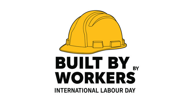 Labor Day icon with hard hat and text